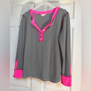 BiBi Black & White Stripe Top with Pink Trim